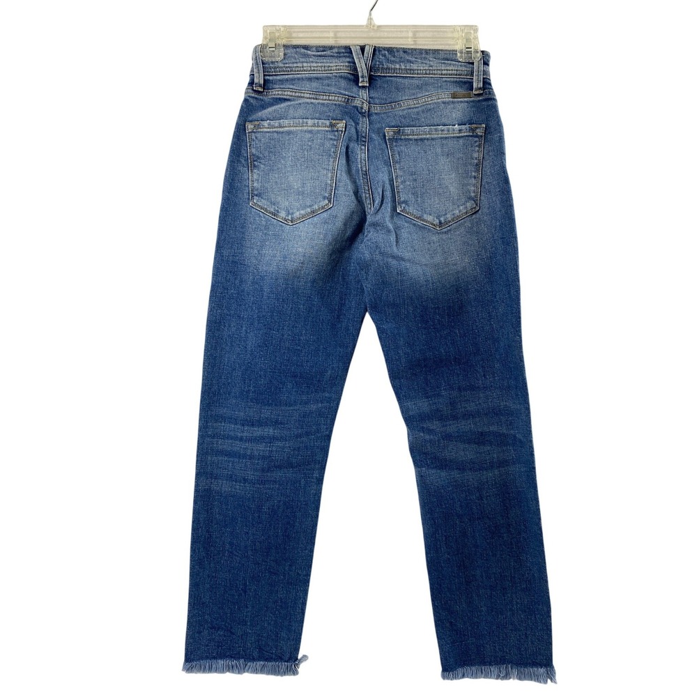 Kancan‎ Straight Jeans Junior 1 Medium Wash Denim Distress Raw Hem Pockets - Picture 2 of 12
